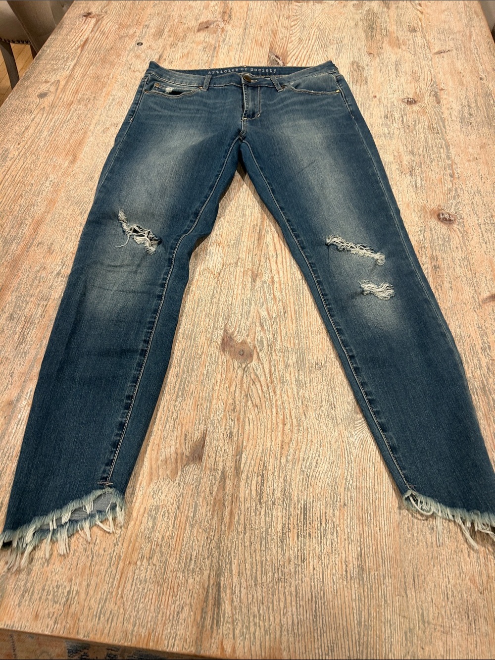 Articles Of Society Frayed Hem Distressed Blue Straight Leg Jeans